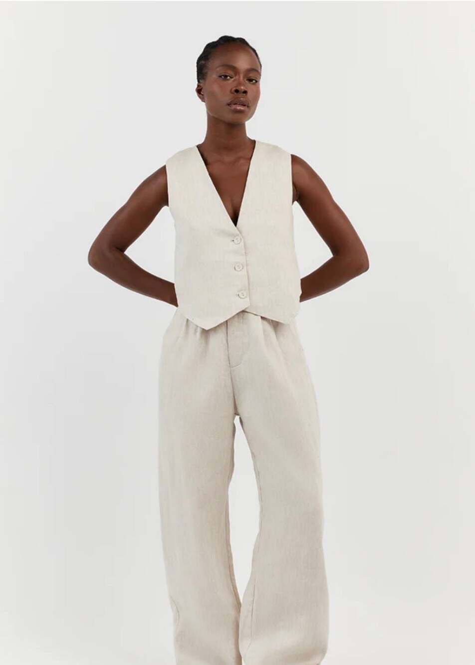 DISSH Linen Sleeveless V-Neck Button-Down Tailored Vest